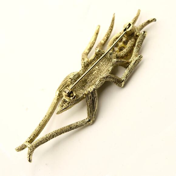 Vintage Grasshopper Brooch w Rhinestones Whimsical Bug Pin 2" Long - Hey Viv - Picture 2 of 7